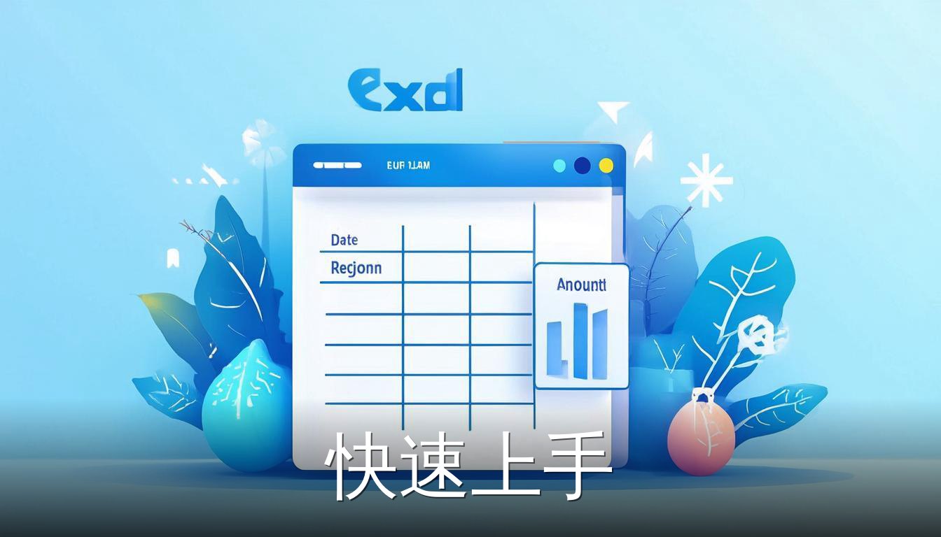 Excel销售统计表模板界面插画，展示表格列标题和数据透视表图标