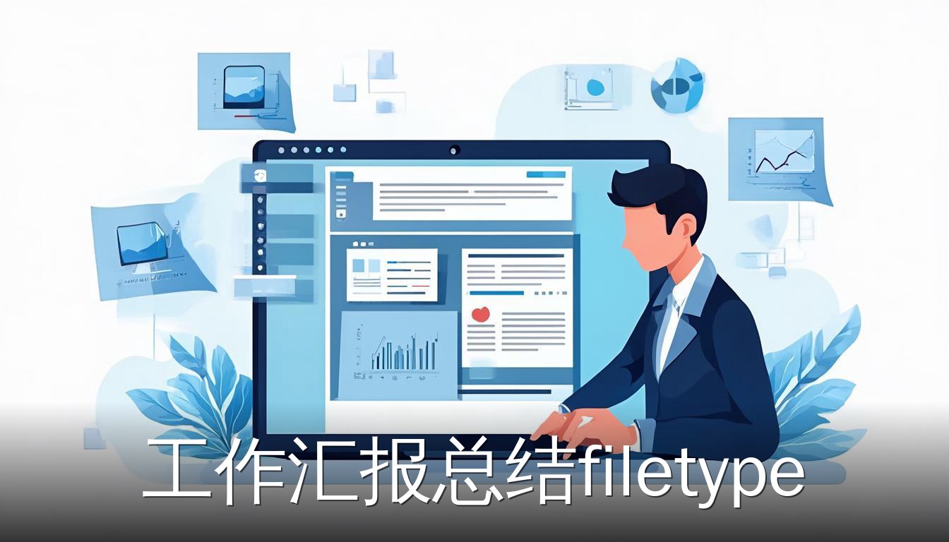 职场人士在电脑前制作工作汇报PPT，展示幻灯片母版编辑界面